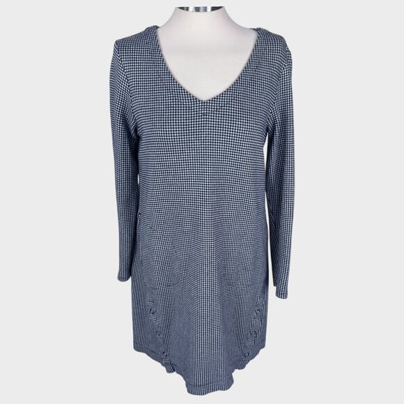 J. Jill Small Petite SP V Neck Dress Black White Check Cotton Modal Rayon - Picture 2 of 12